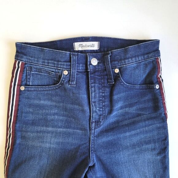 Madewell Striped Stovepipe Ribbon Tux Denim Jeans Straight Leg Blue 25 - Picture 5 of 9